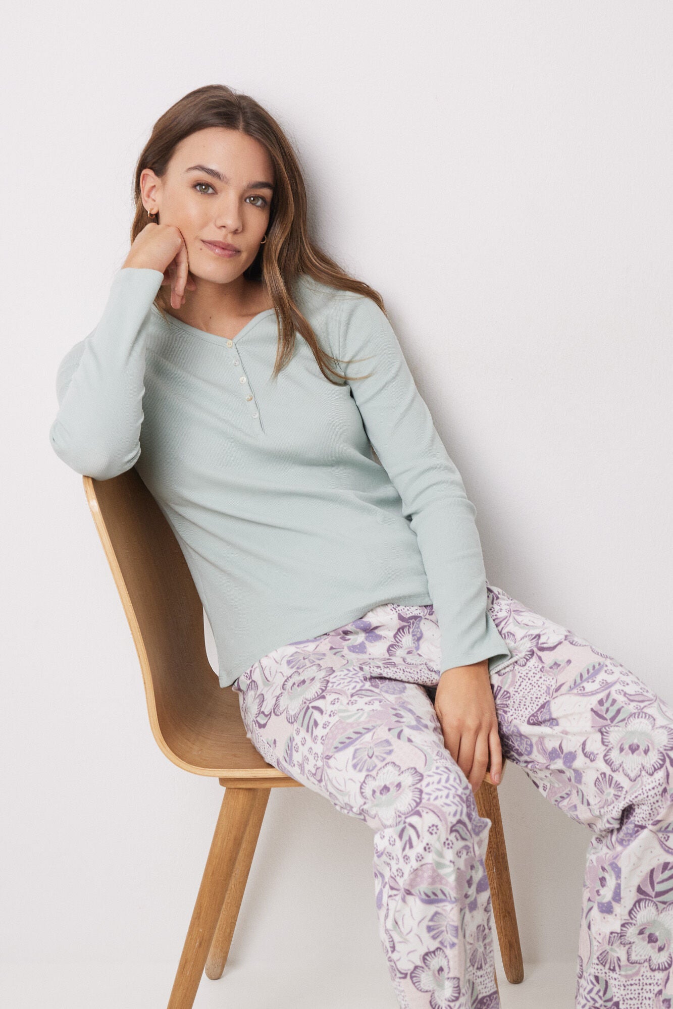 Green ribbed long sleeve -shirt