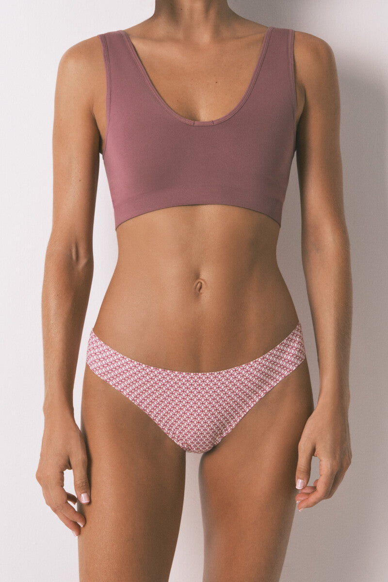 Multicoloured printed microfibre Brazilian panty