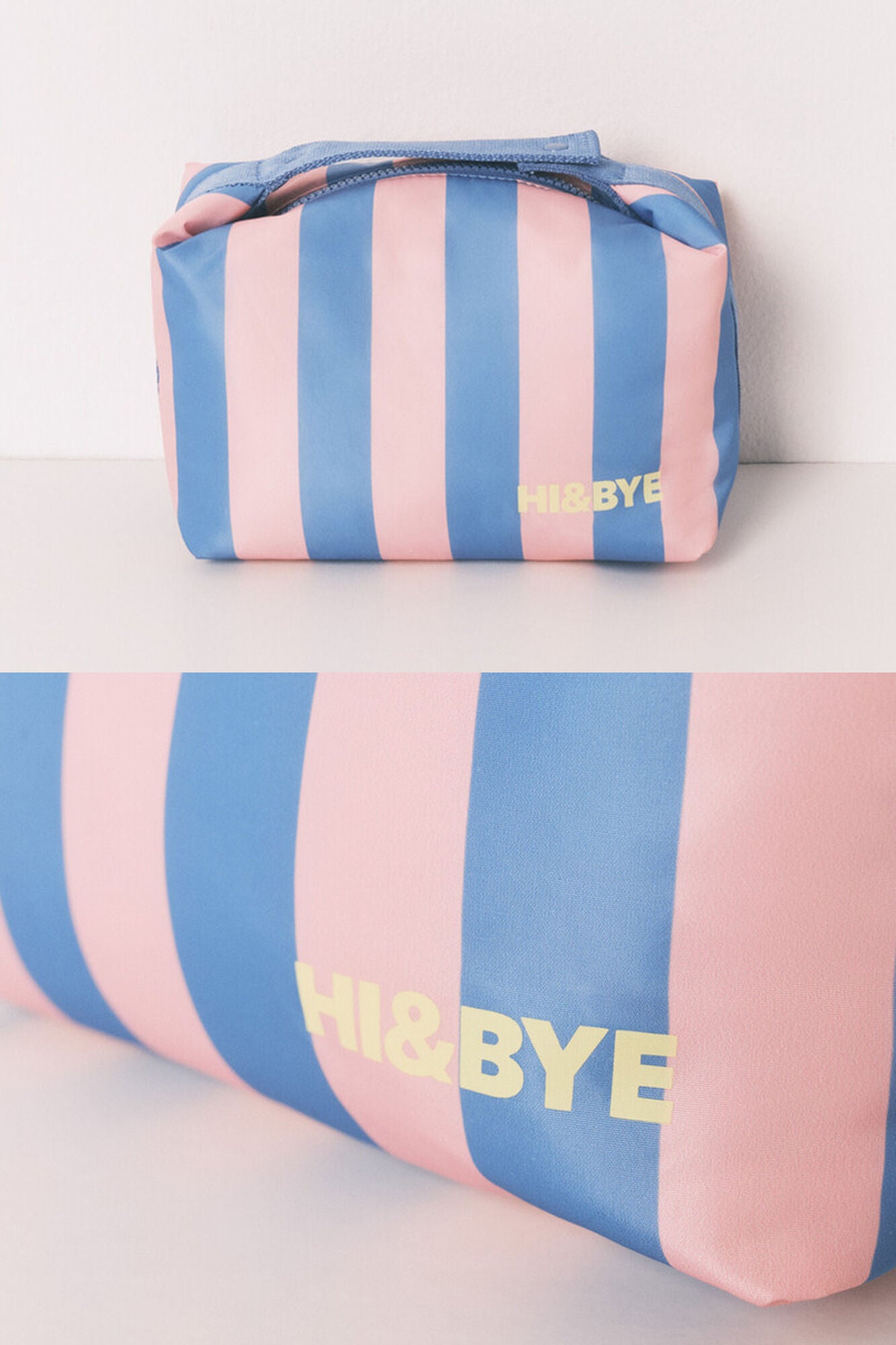 Medium-sized toiletry bag with blue striped print