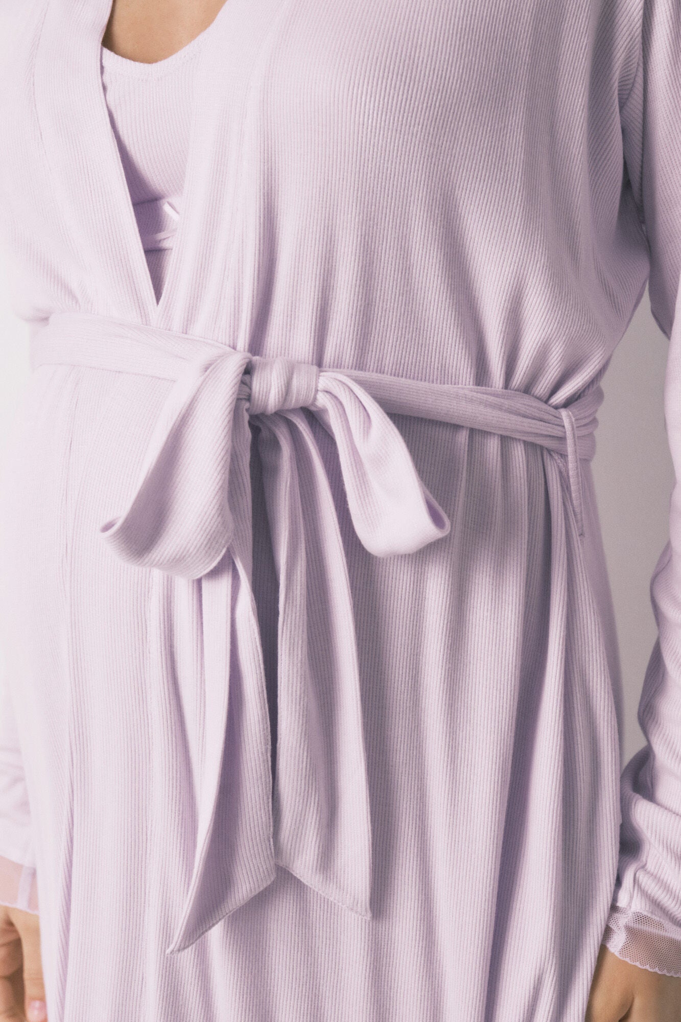 Lilac ribbed midi maternity robe