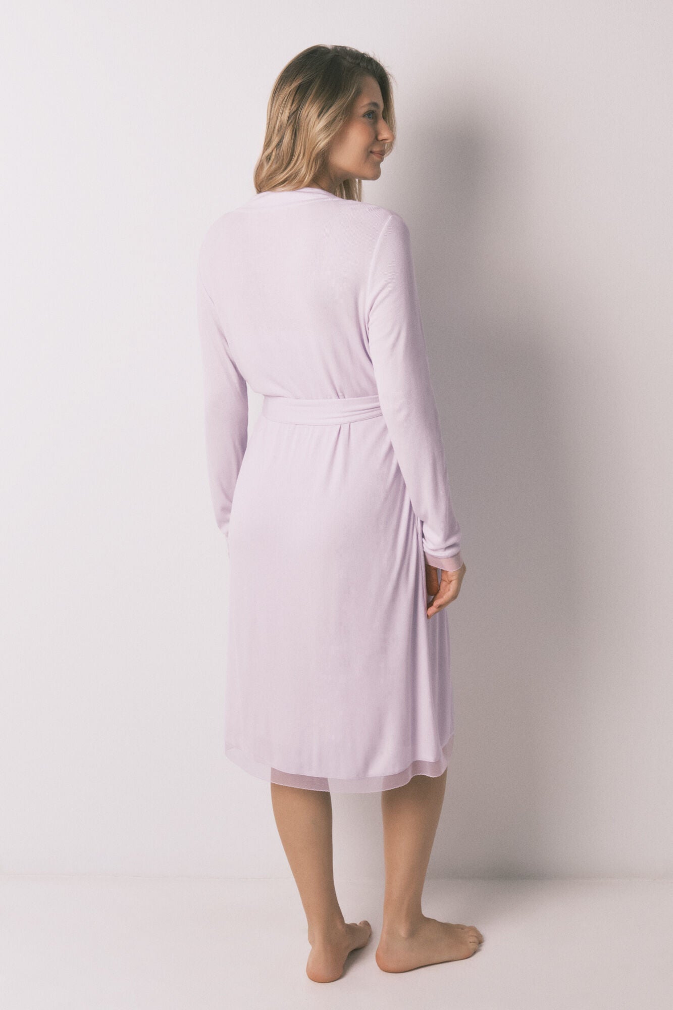 Lilac ribbed midi maternity robe
