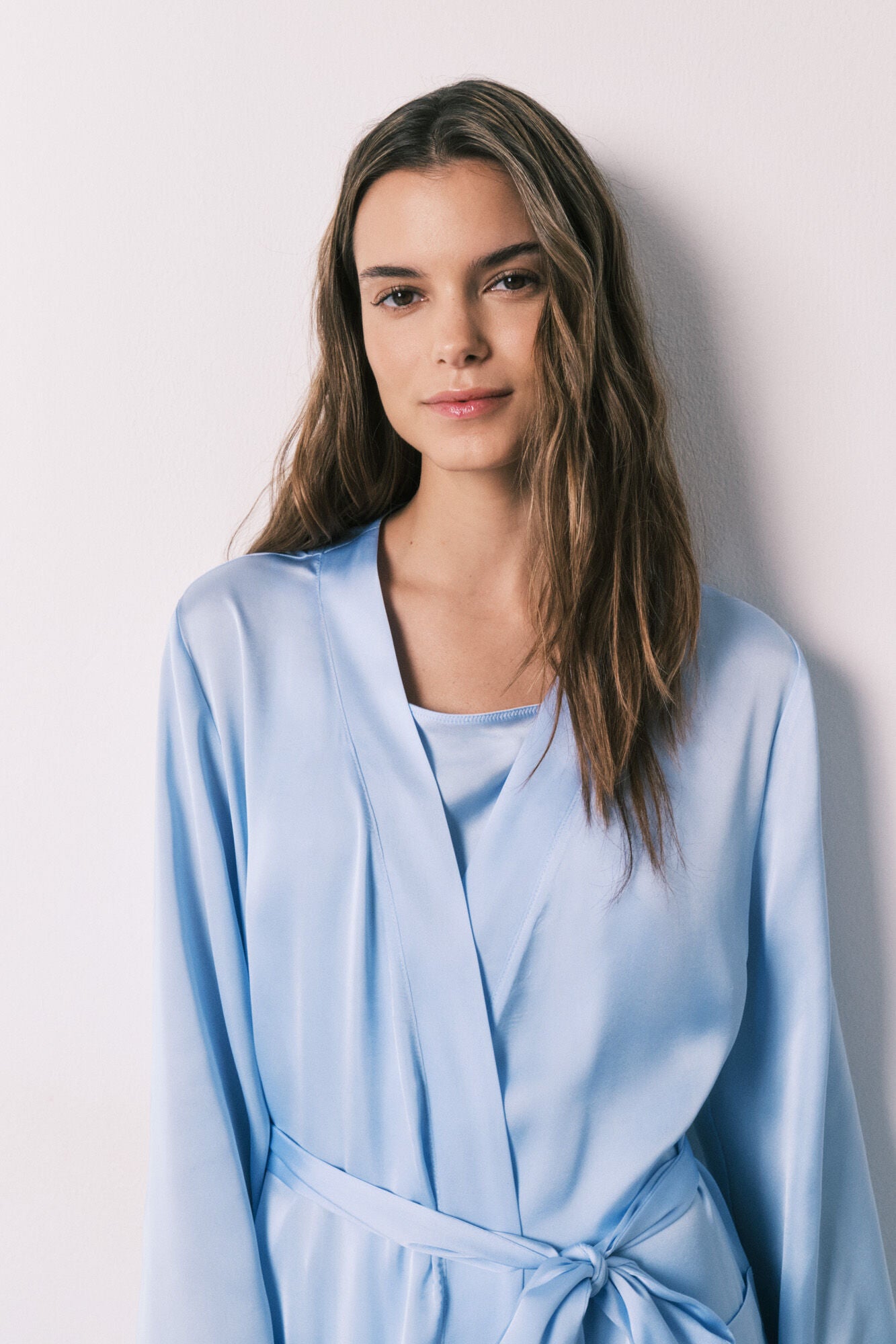 Blue satin midi robe