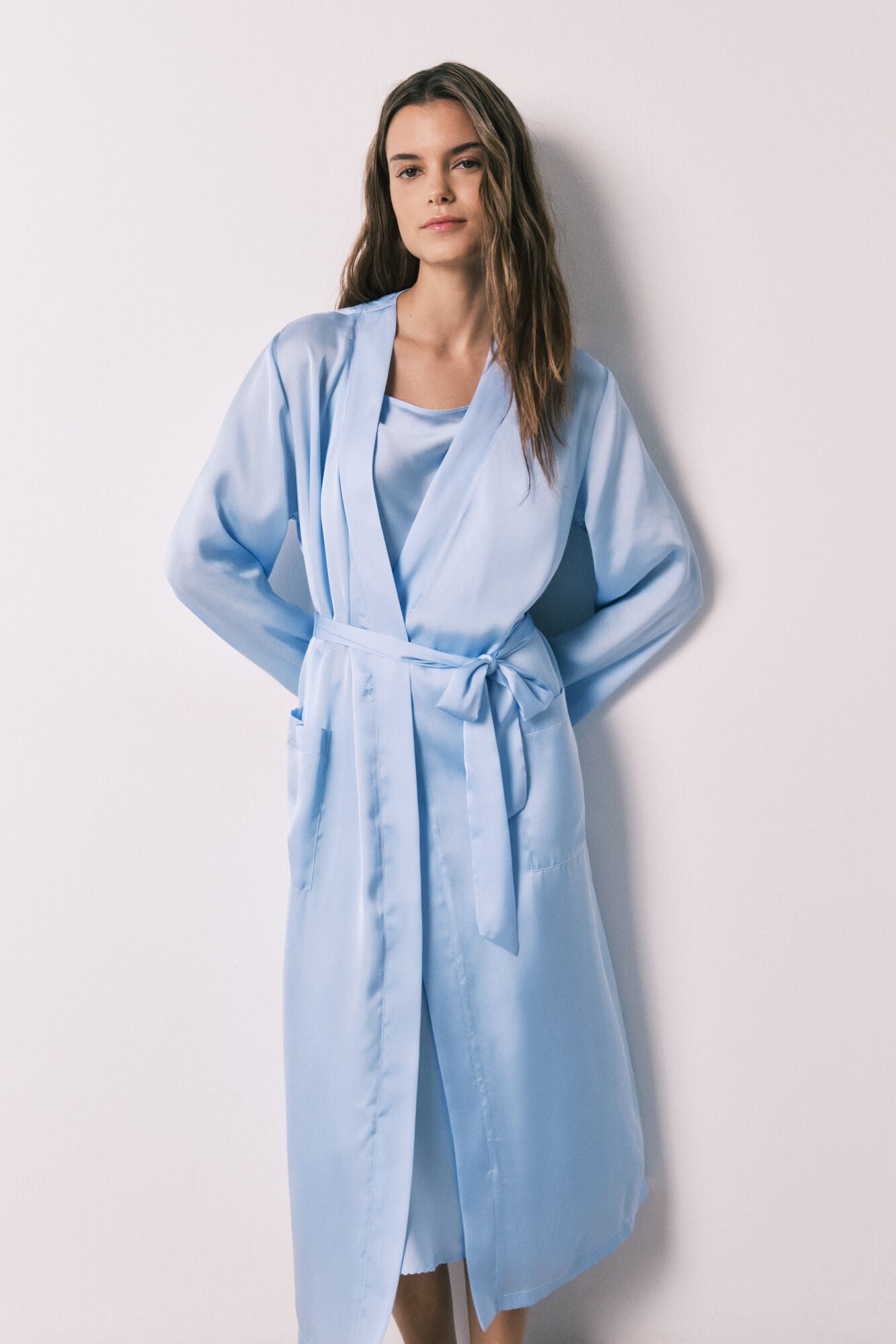 Blue satin midi robe