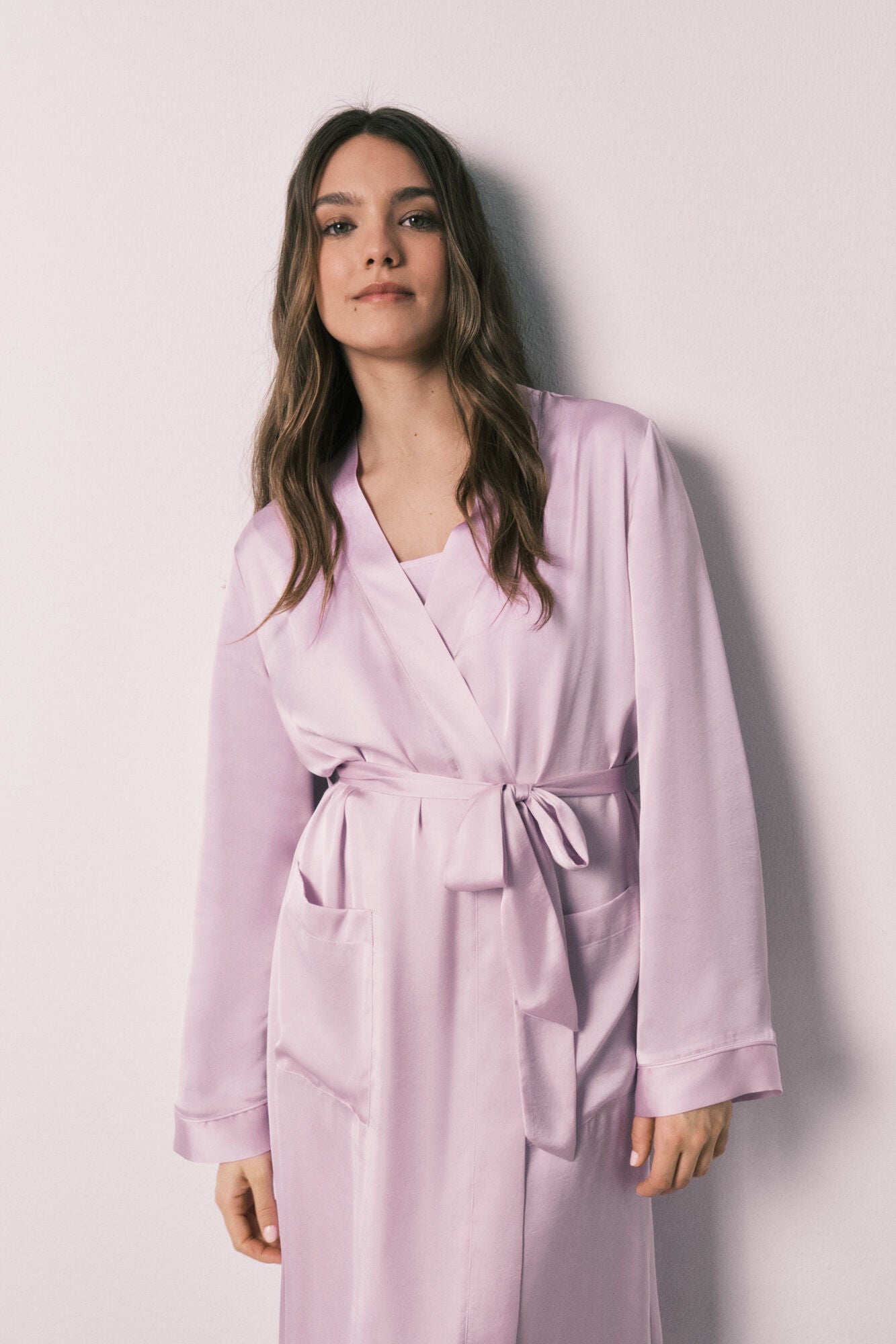Lilac satin midi robe