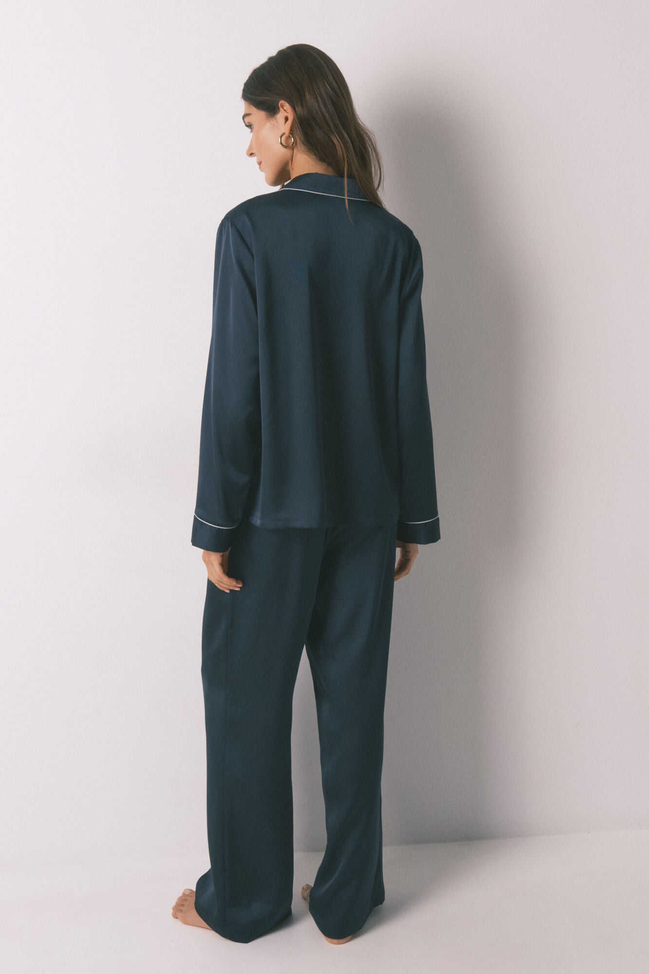 Long blue satin classic pyjamas