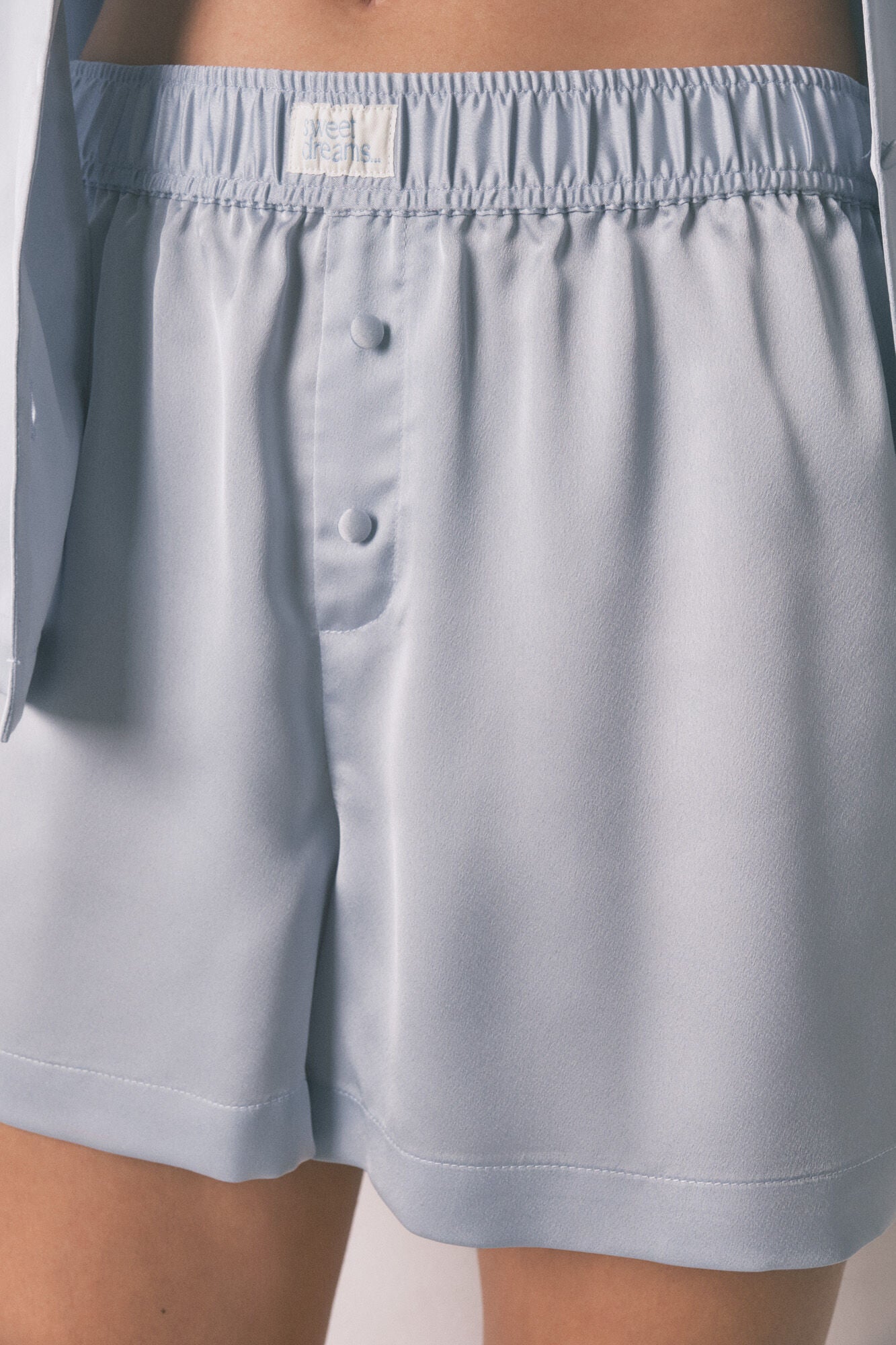 Blue satin short shirt pajama set