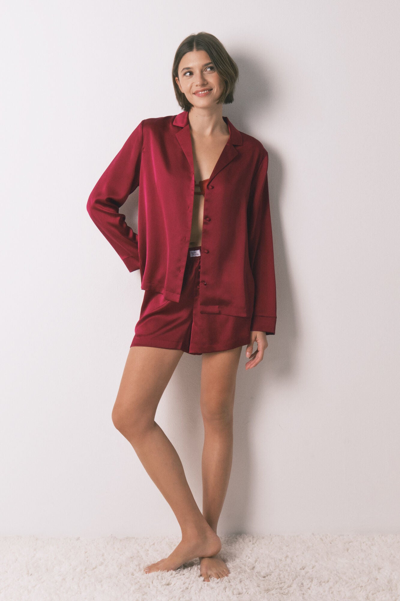 Red satin short classic pyjamas