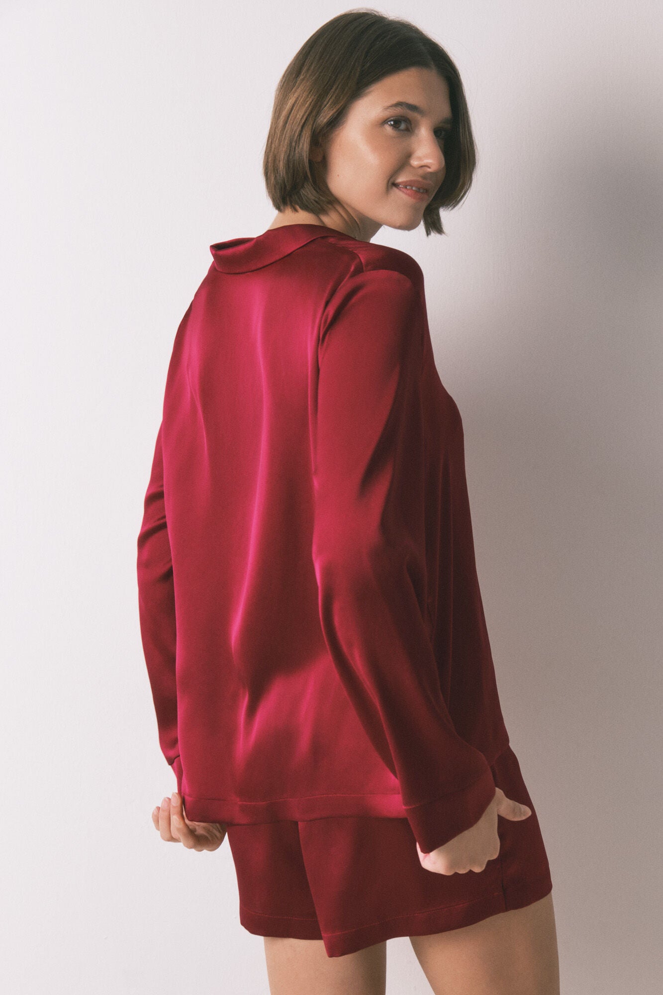 Red satin short classic pyjamas