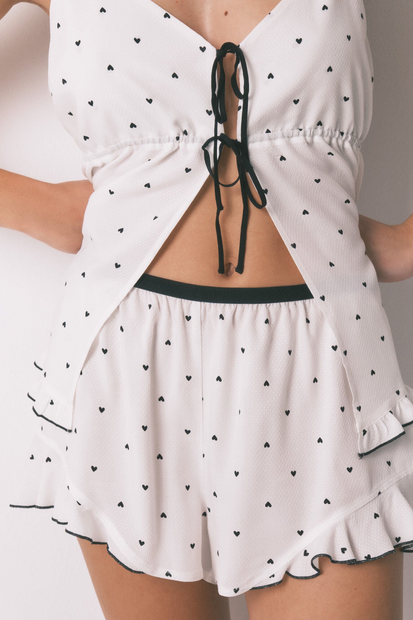 White strappy heart print short pyjamas
