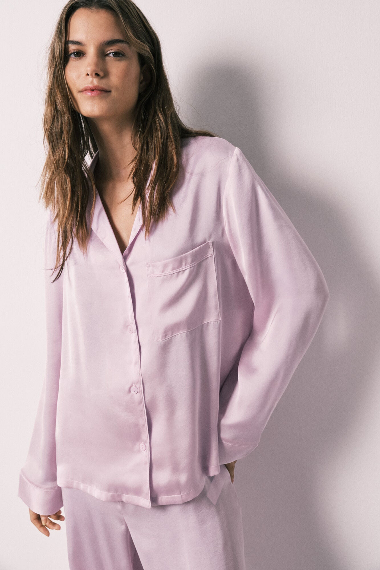 Satin Lilac shirt-style pajamas
