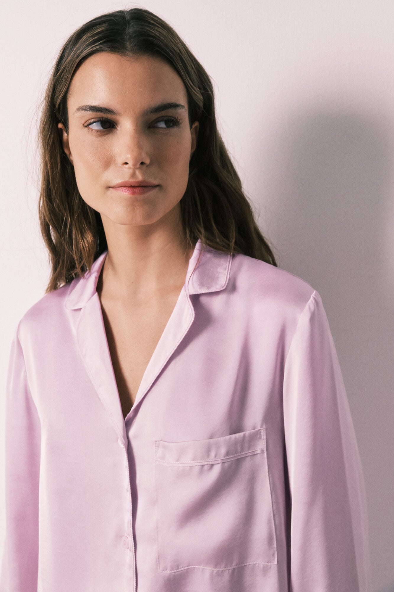 Satin Lilac shirt-style pajamas