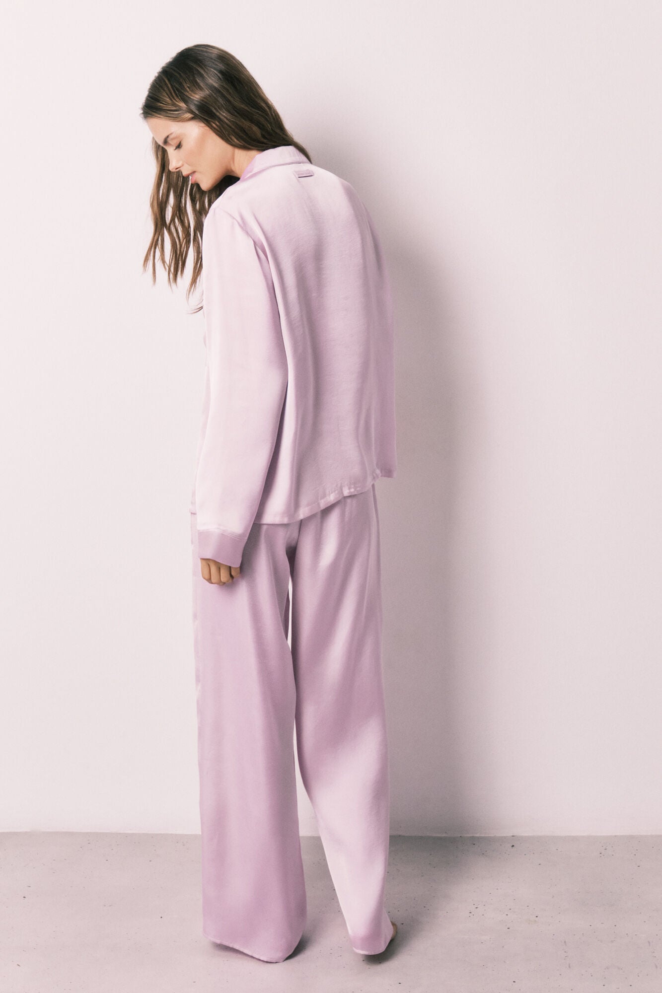 Satin Lilac shirt-style pajamas
