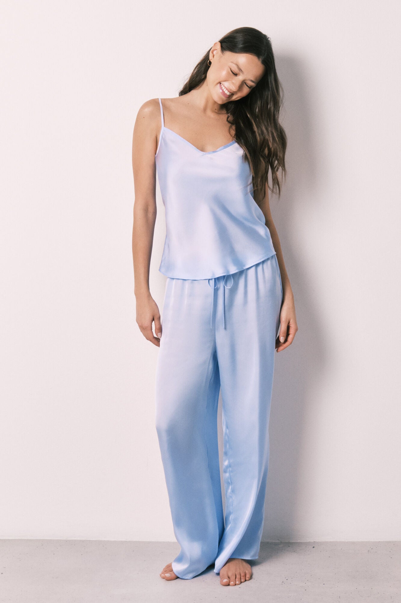 Blue satin long pajamas