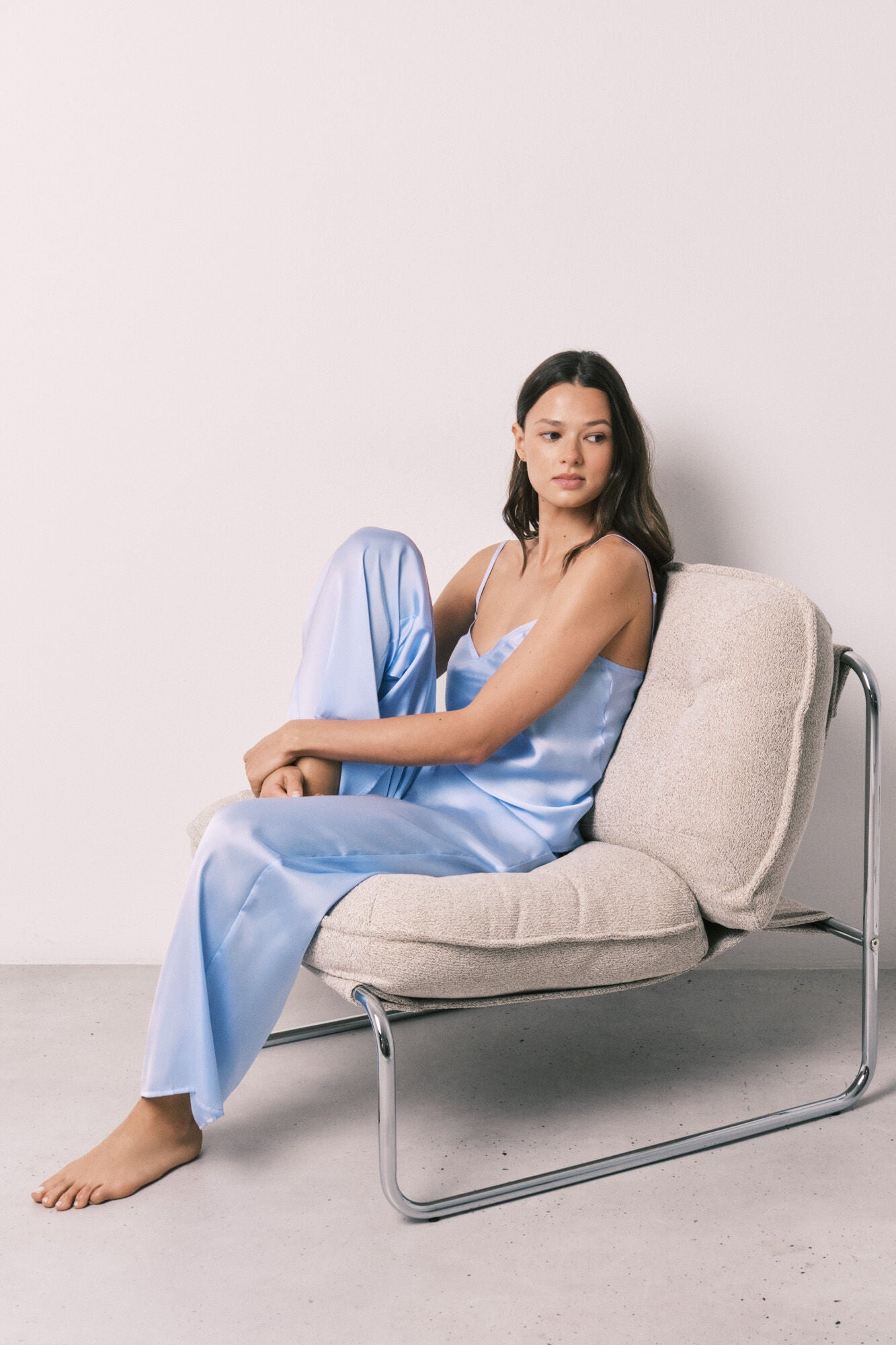 Blue satin long pajamas