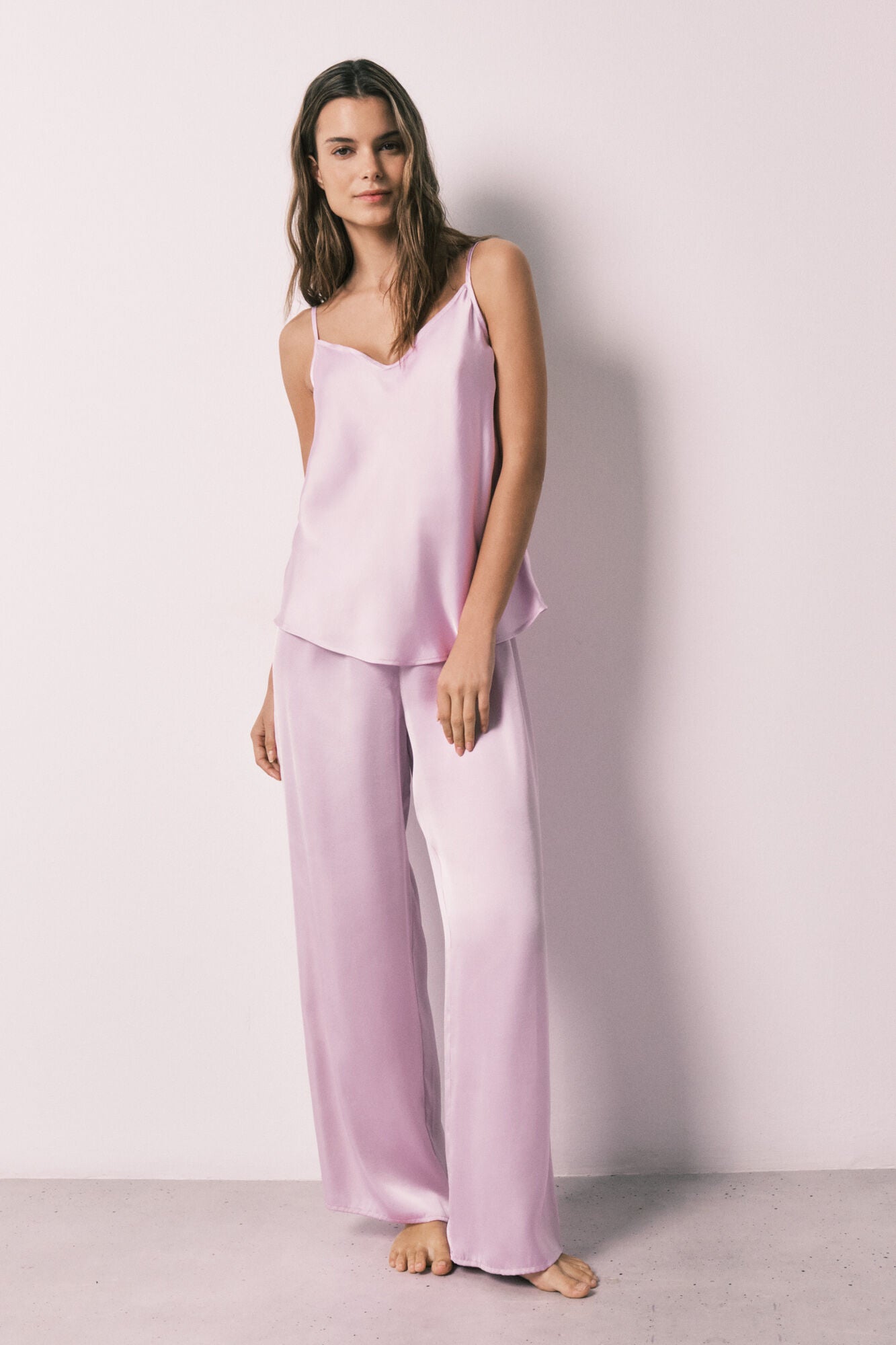 Lilac satin long pajamas