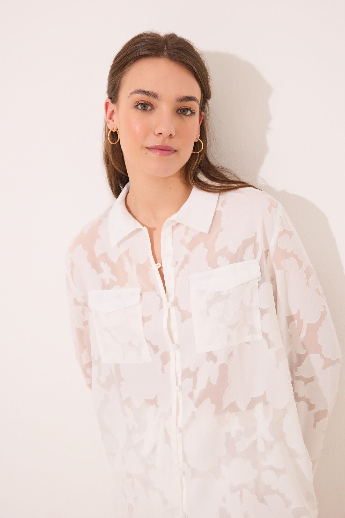 Long white satin pajama shirt