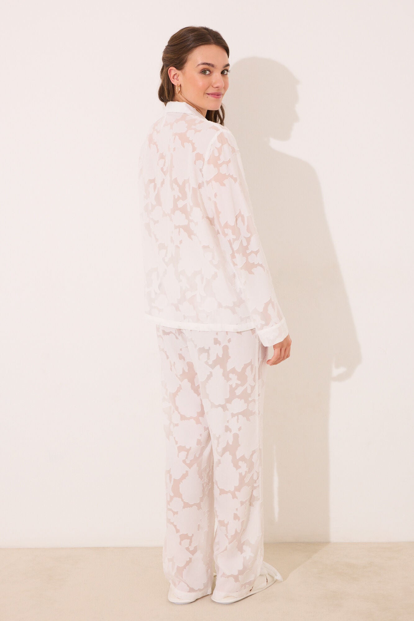 Long white satin pajama shirt