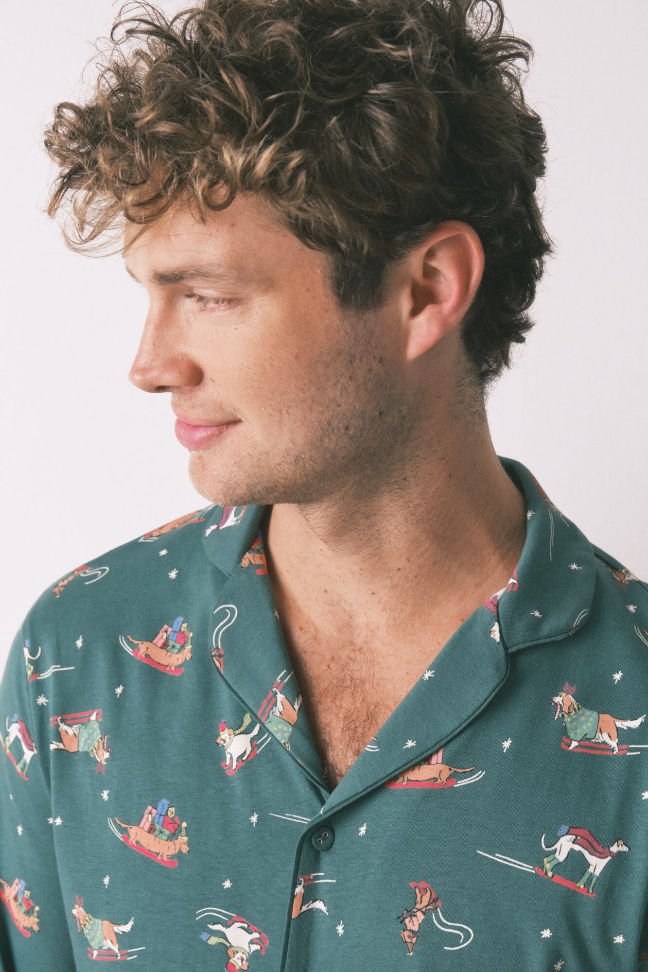 Men's pajama shirt with puppies print, 100% cotton