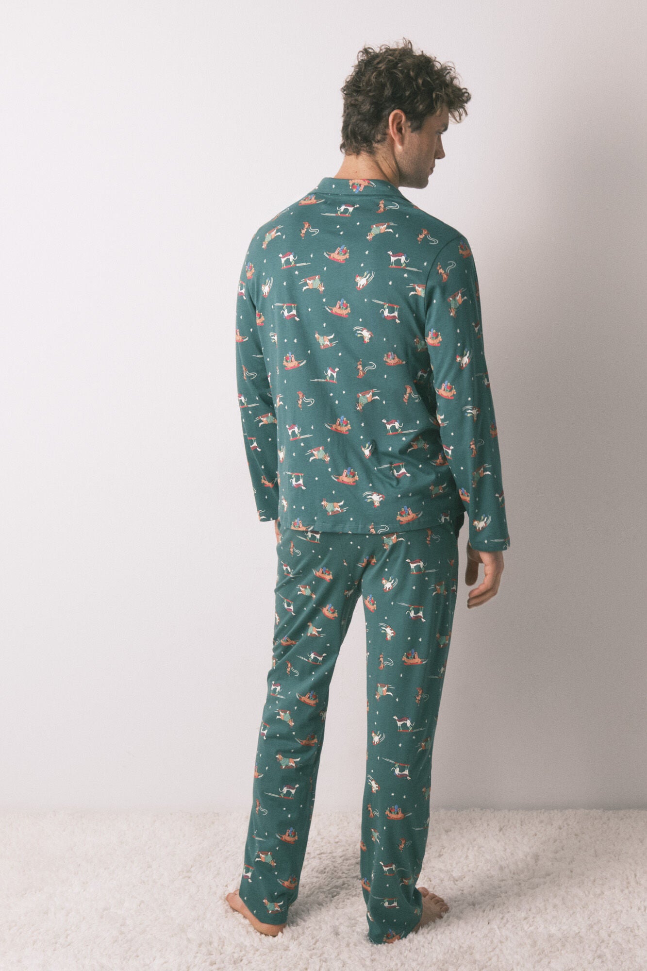 Men's pajama shirt with puppies print, 100% cotton