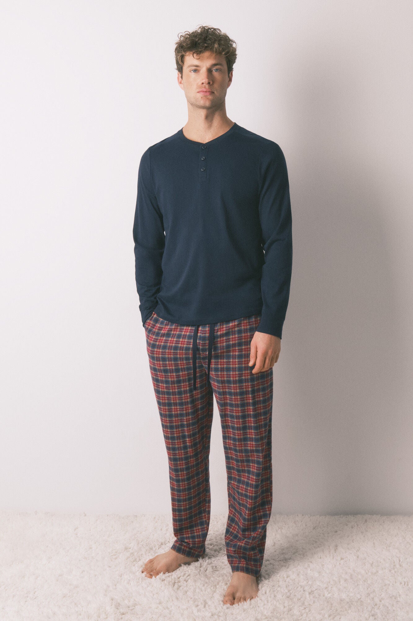 Men's plaid pajamas, 100% cotton