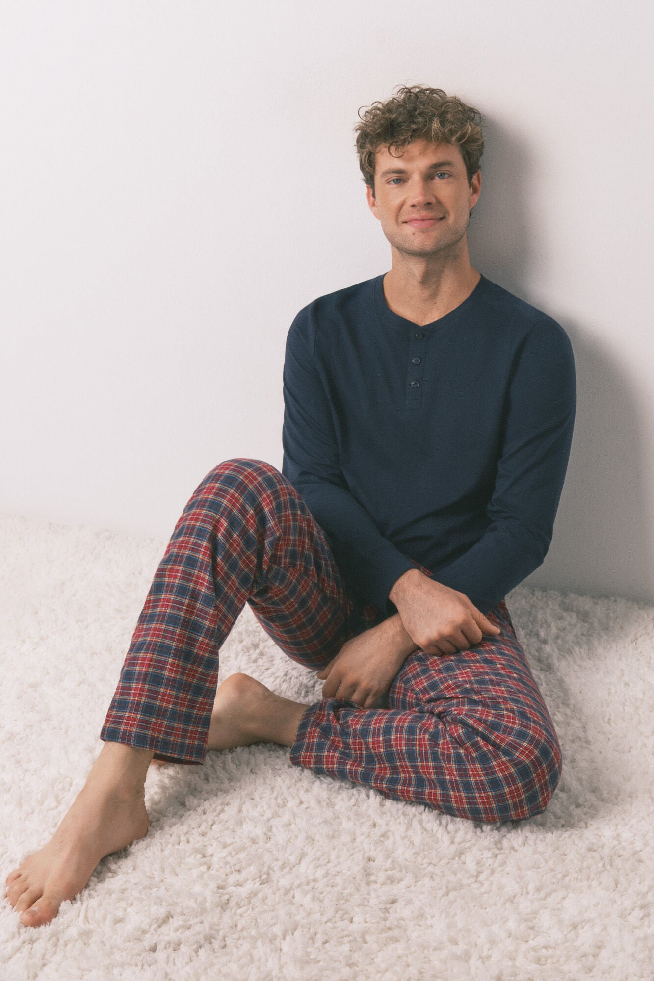 Men's plaid pajamas, 100% cotton
