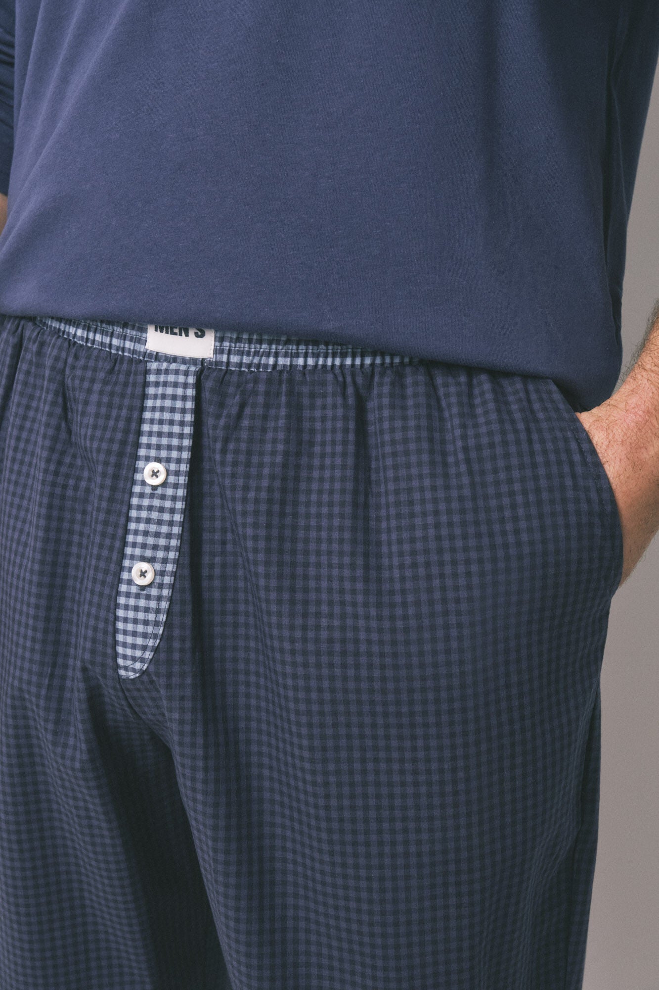 Men's long pyjamas, 100% cotton, blue checkered