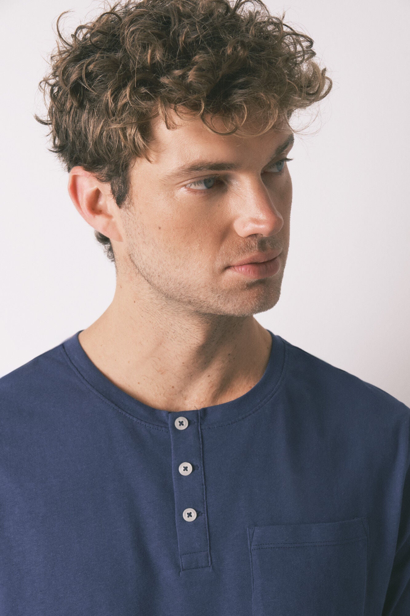 Men's long pyjamas, 100% cotton, blue checkered