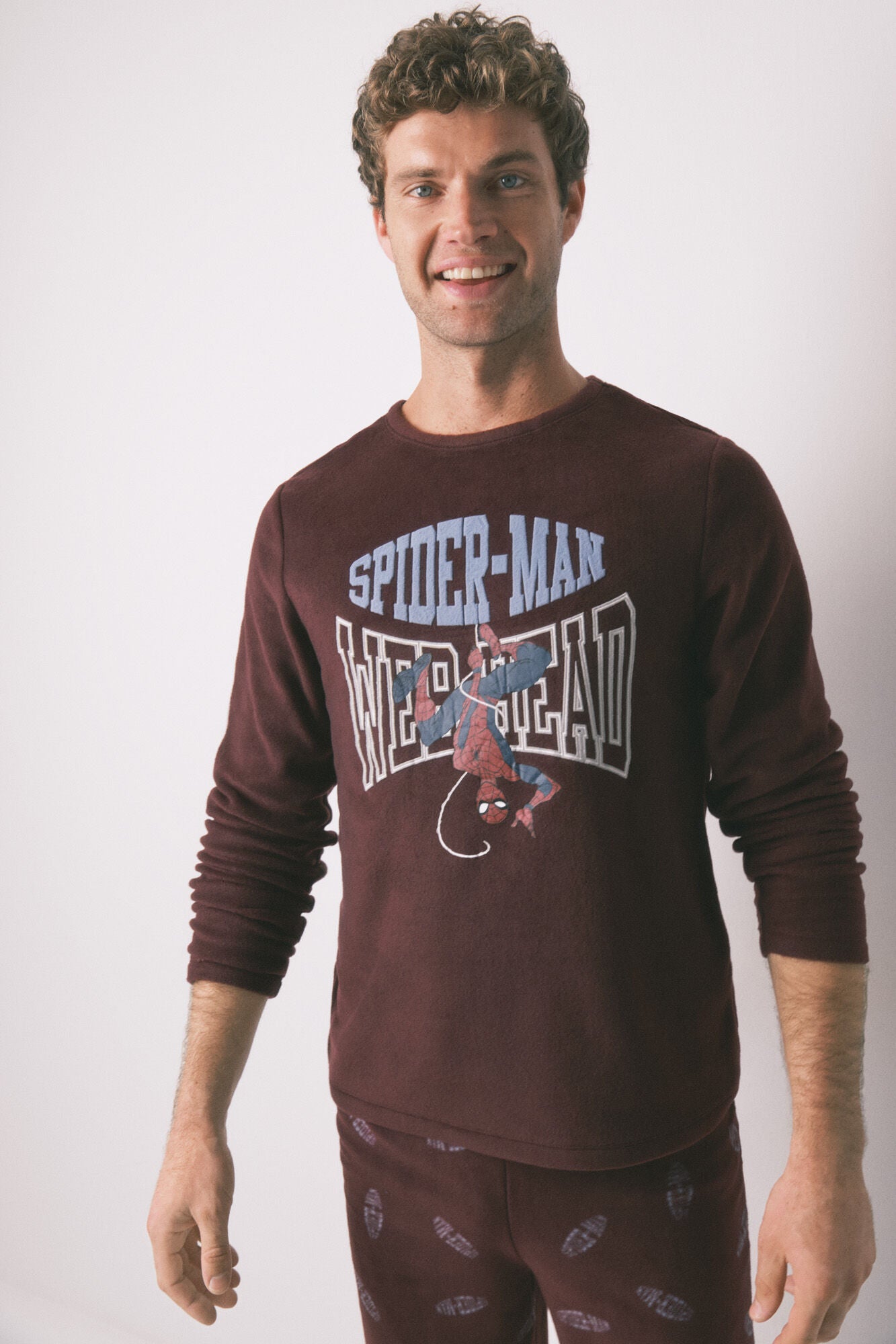 Men's red fleece Spiderman long pajamas