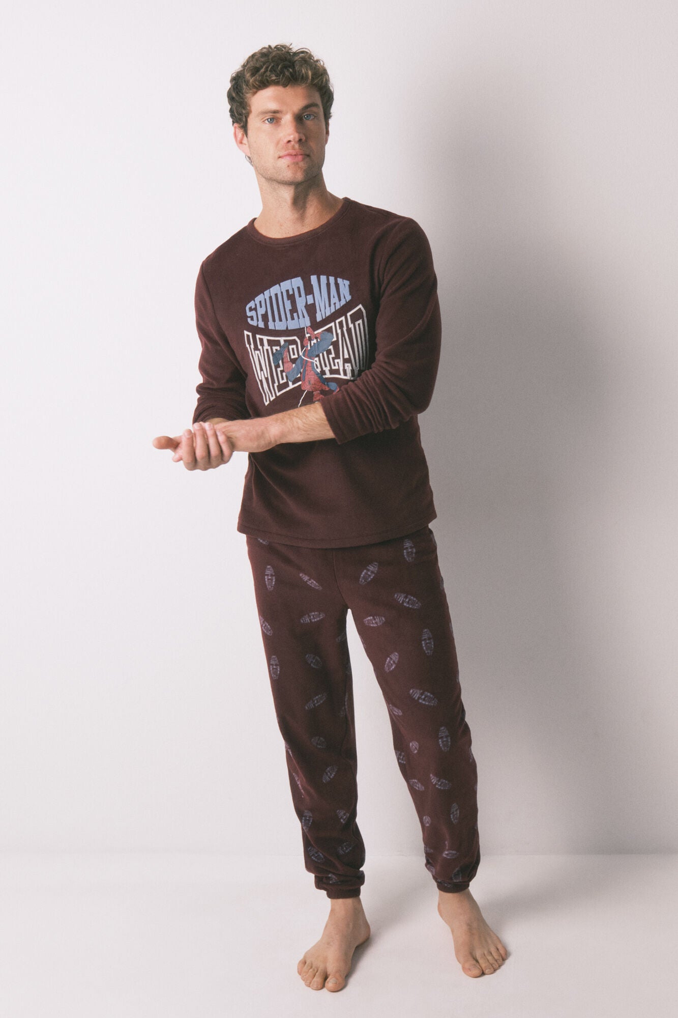 Men's red fleece Spiderman long pajamas