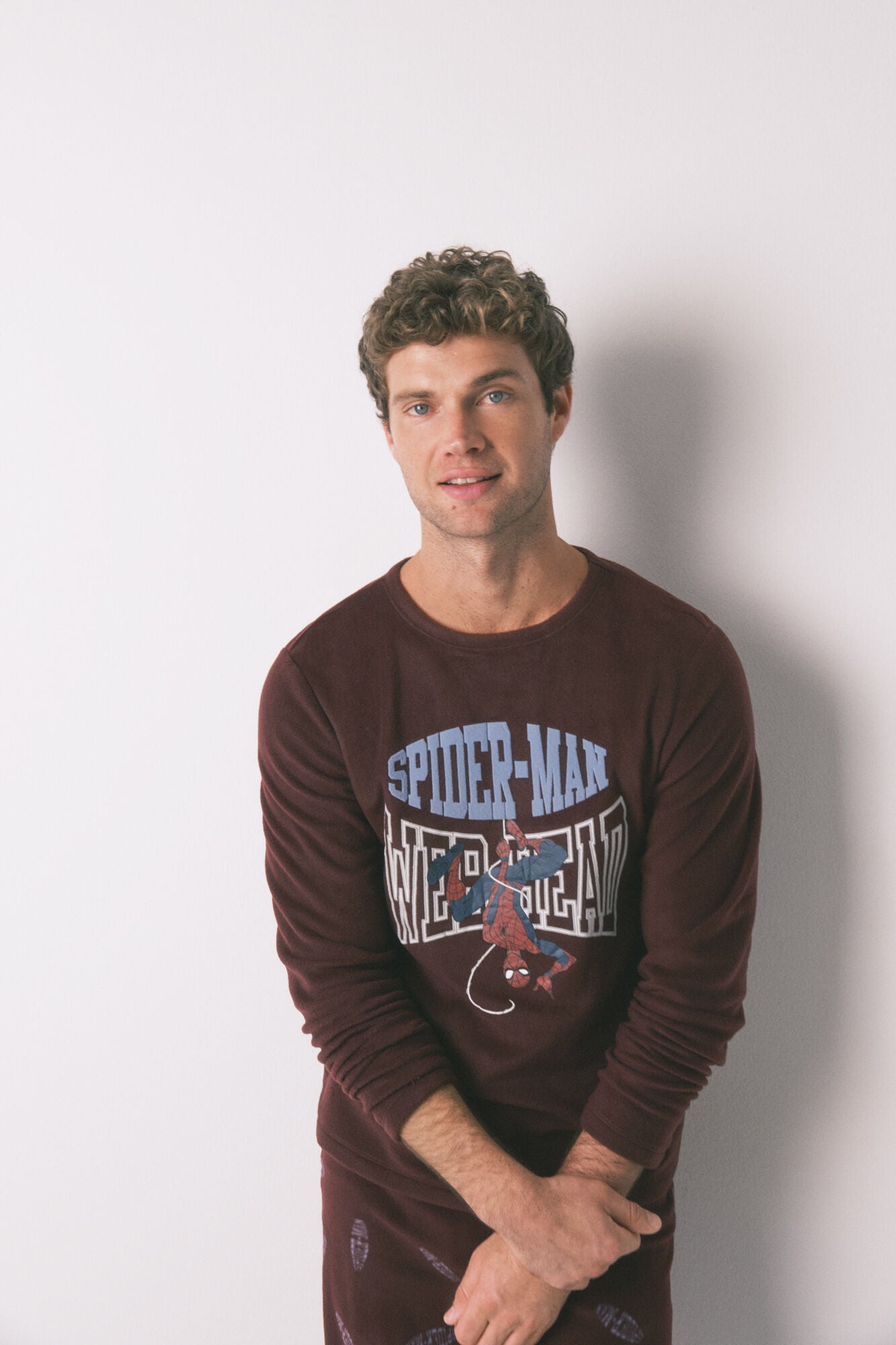 Men's red fleece Spiderman long pajamas