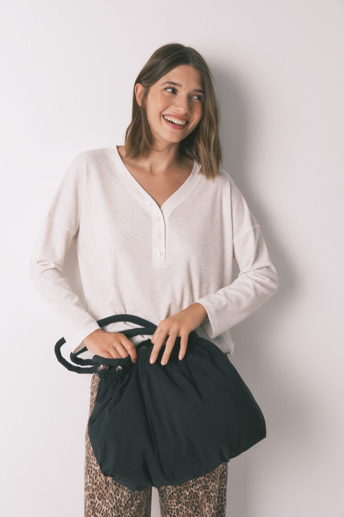 Animal print reversible nylon bag