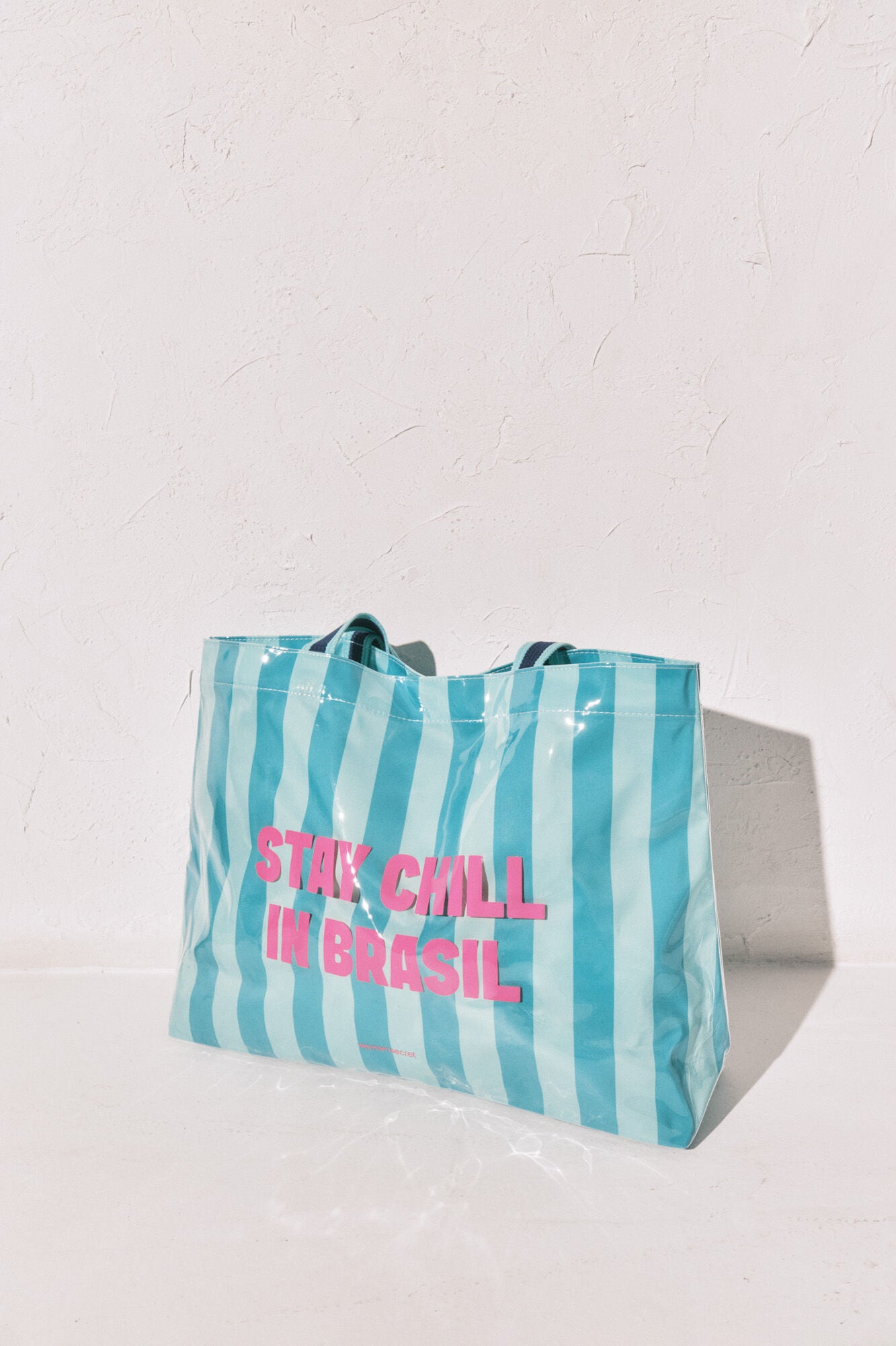 blue striped beach bag