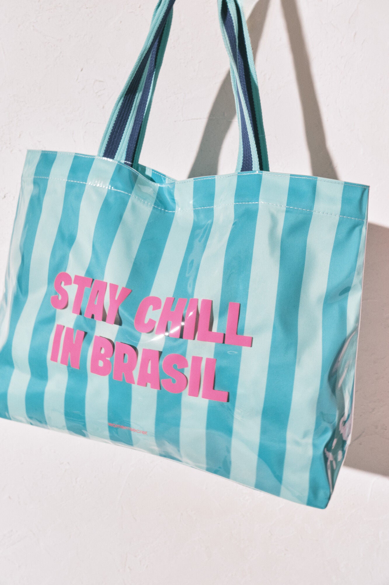 blue striped beach bag