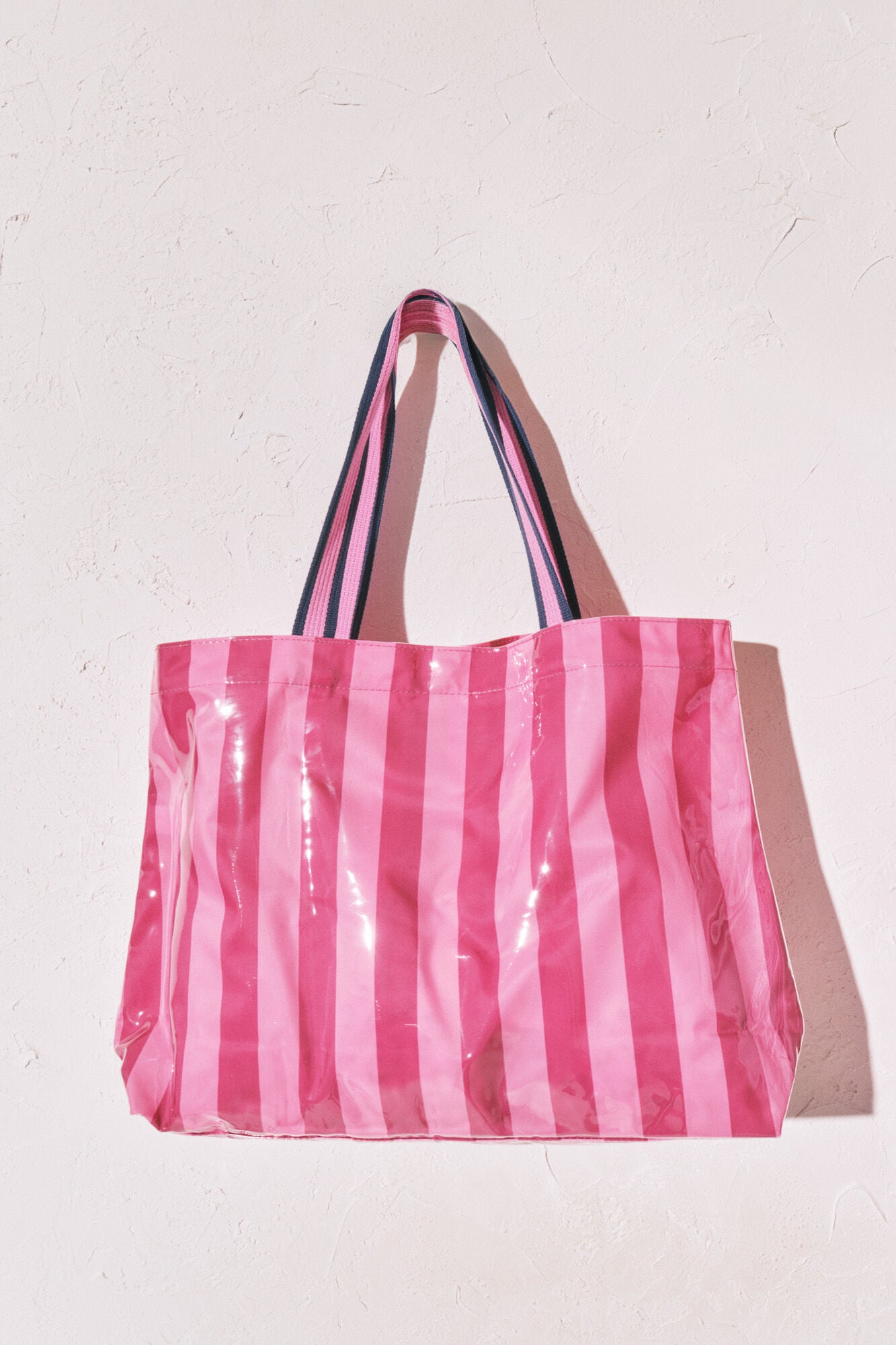 pink striped beach bag