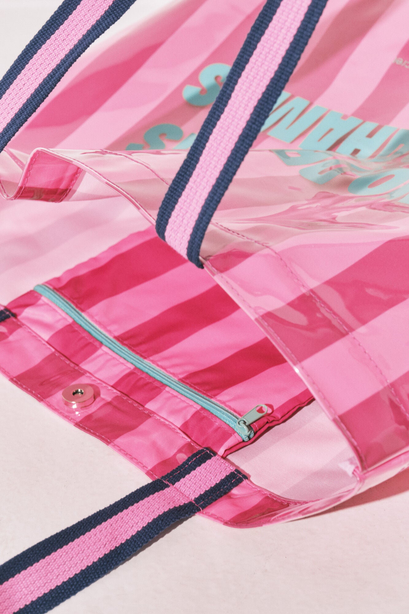 pink striped beach bag