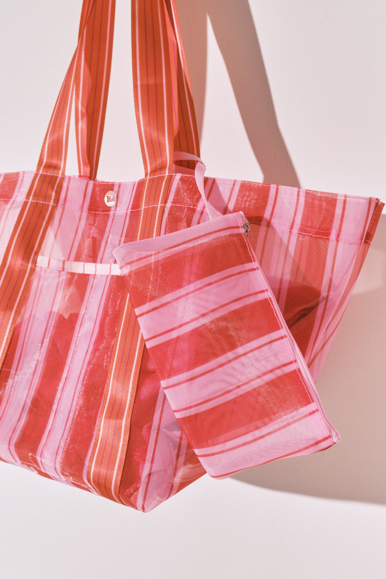 Striped mesh large handbag