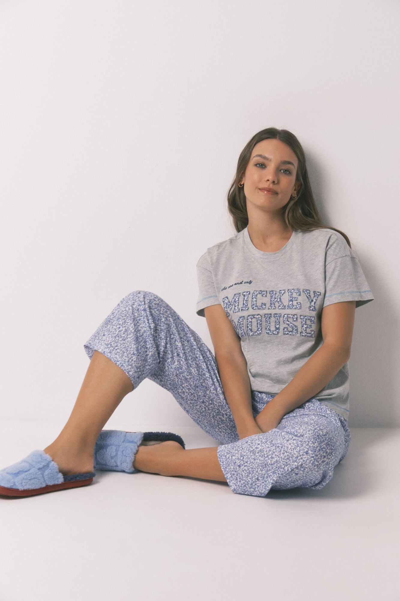 Mickey grey cotton capri pyjamas