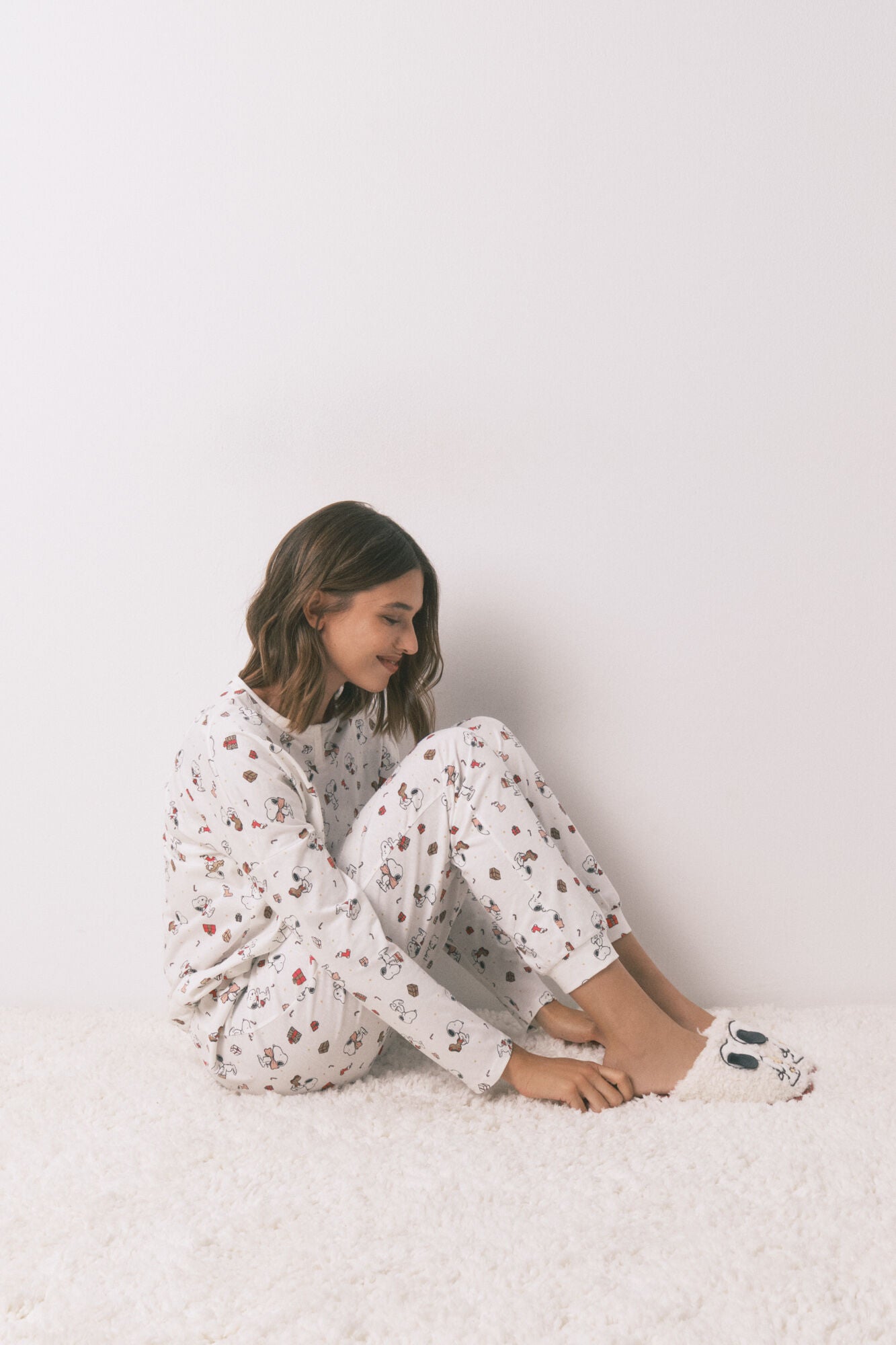 Long 100% cotton white pajamas Snoopy