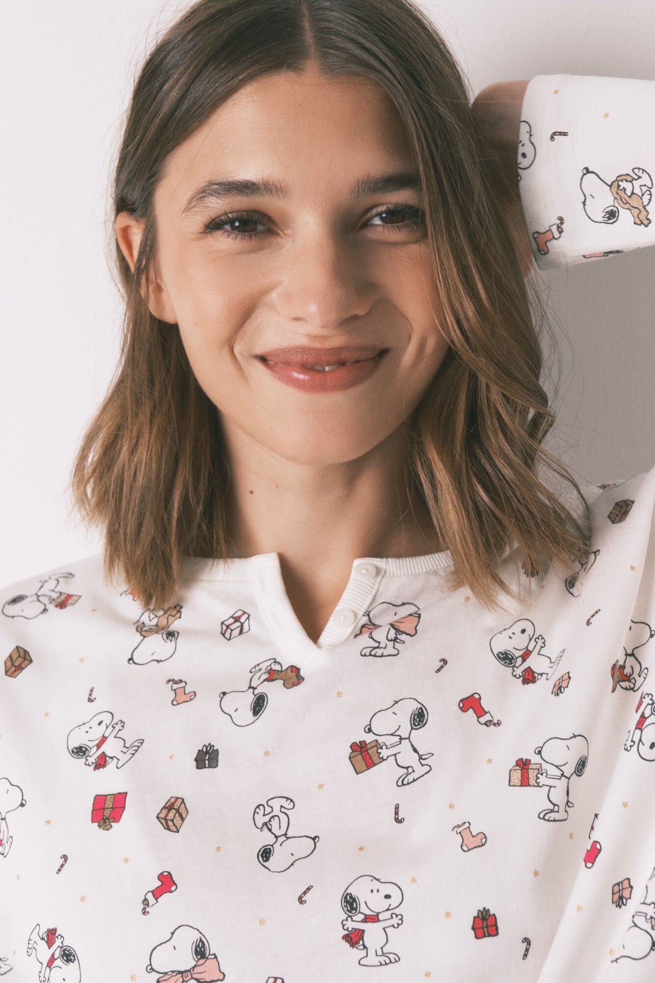 Long 100% cotton white pajamas Snoopy