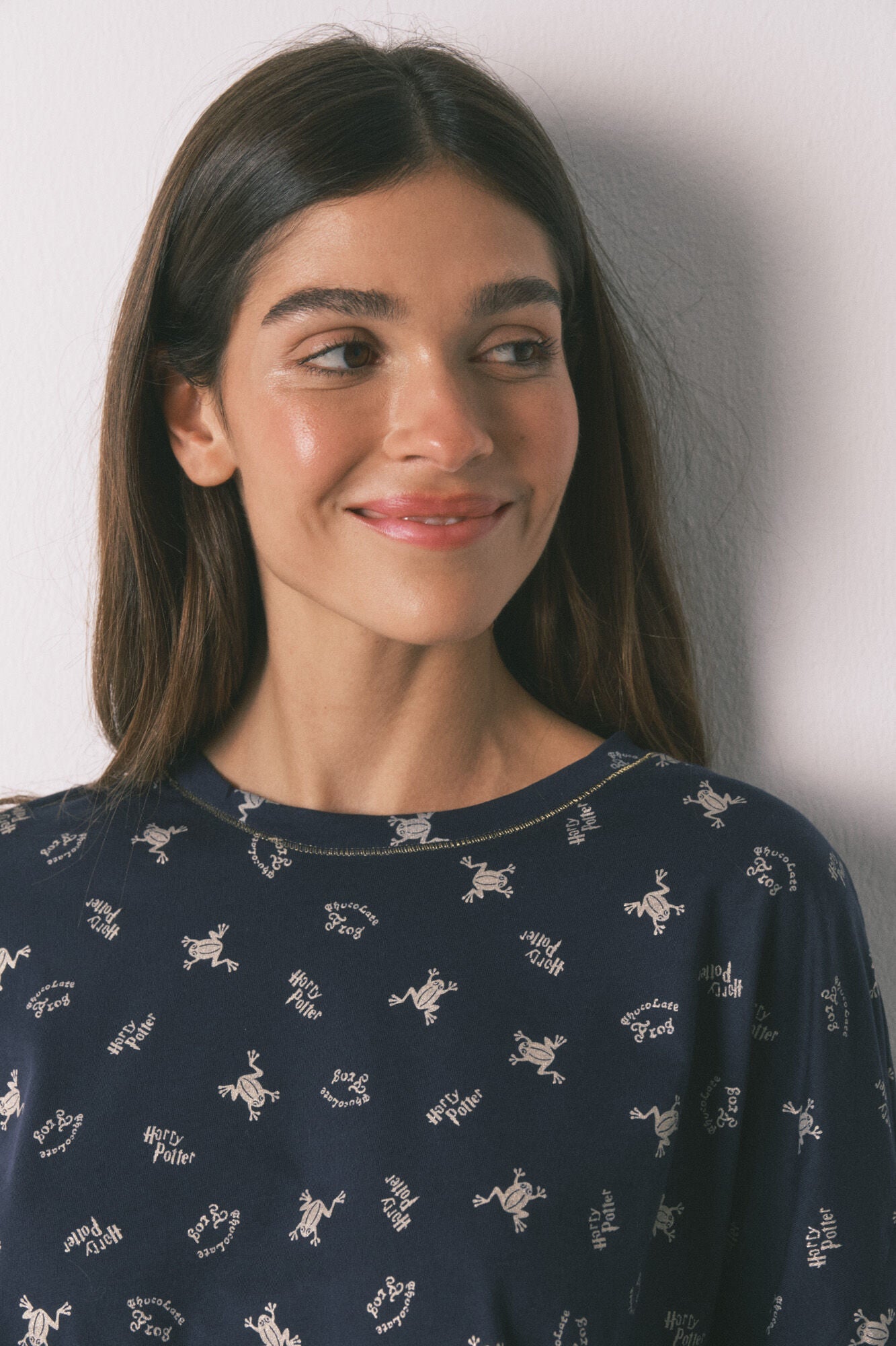 Long pajamas, 100% cotton, blue with frog print