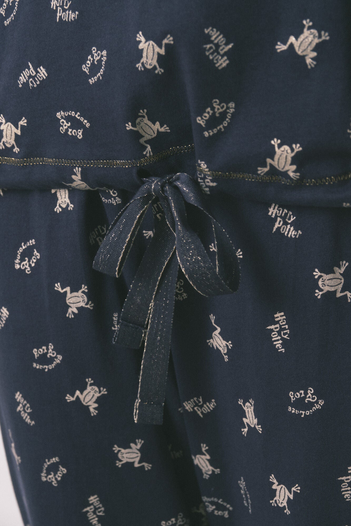 Long pajamas, 100% cotton, blue with frog print