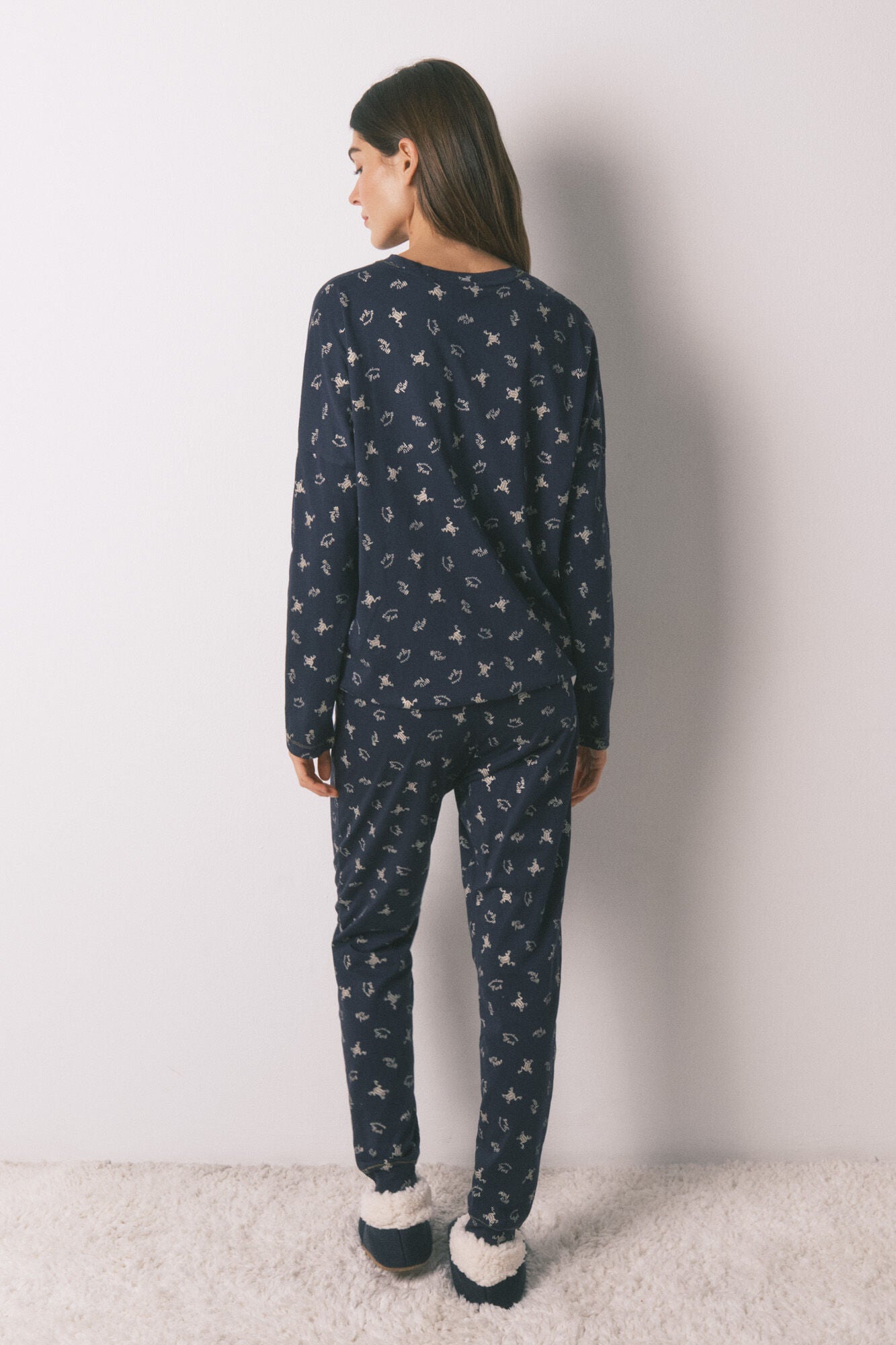 Long pajamas, 100% cotton, blue with frog print