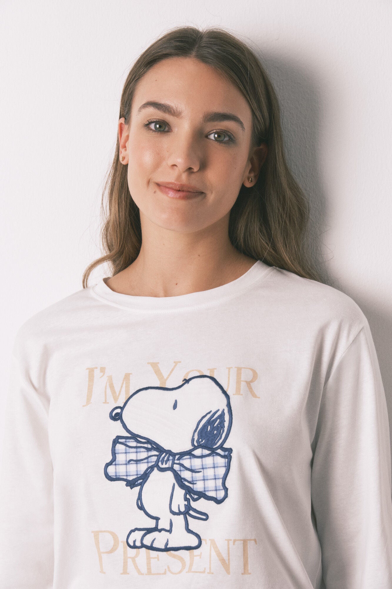 Snoopy Gingham Cotton Long Pyjamas