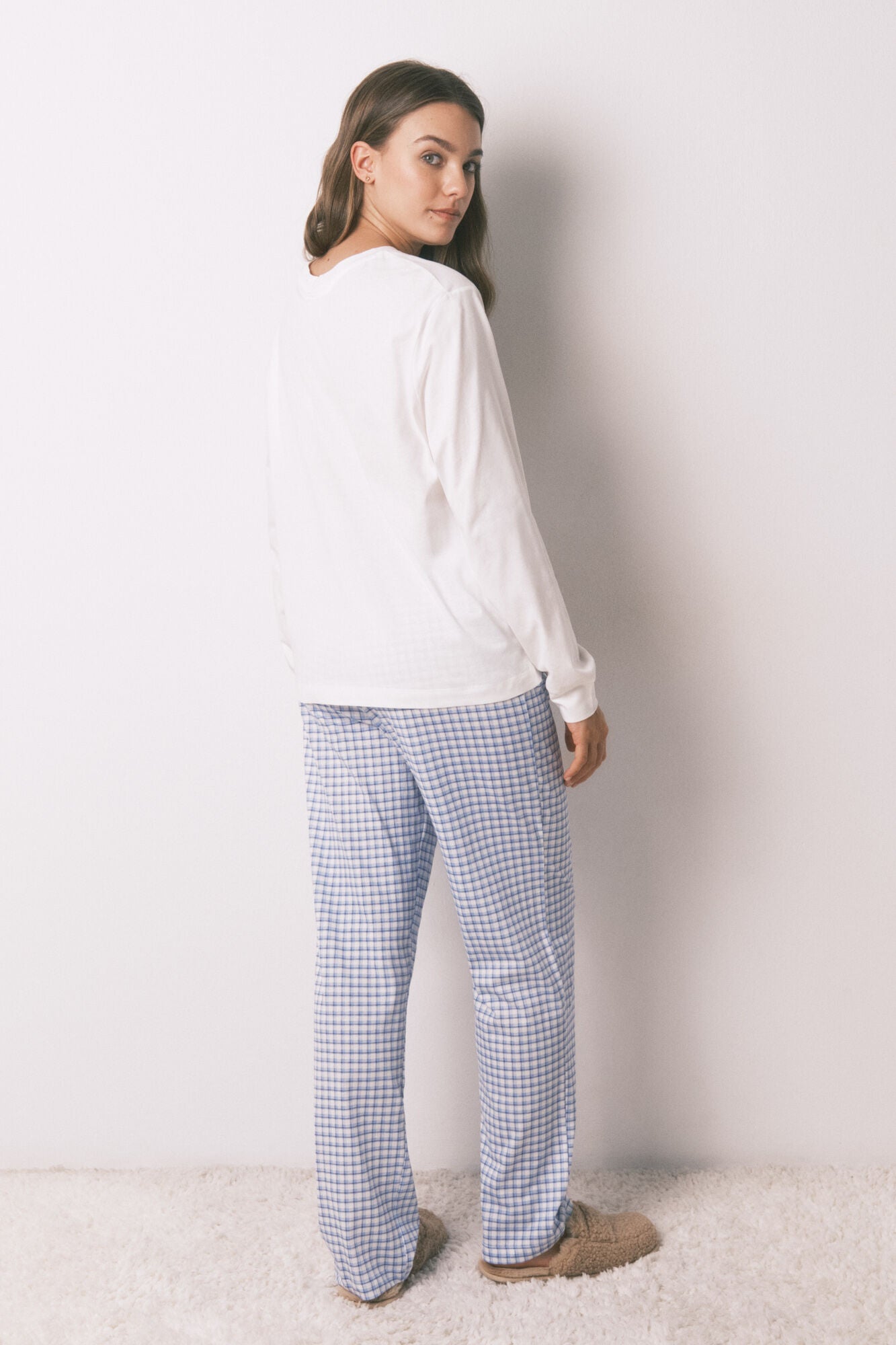 Snoopy Gingham Cotton Long Pyjamas