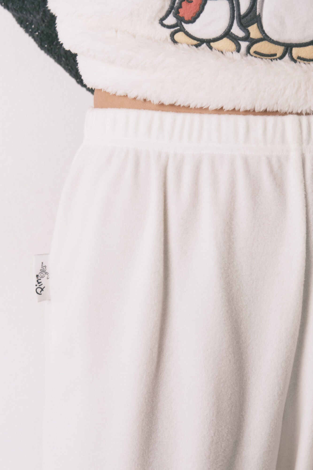 Pingu embroidered soft fur long fleece pajamas