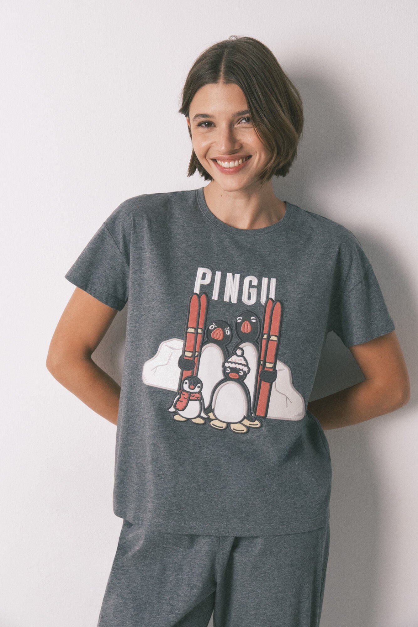Pingu long 100% cotton grey pajamas