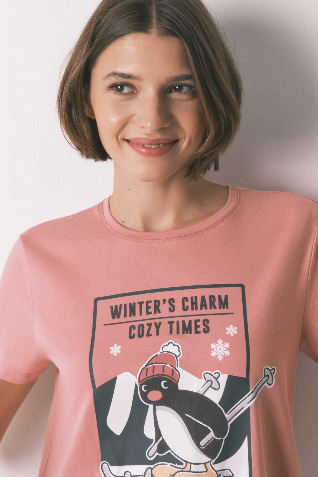 Pingu pink 100% cotton long pajamas