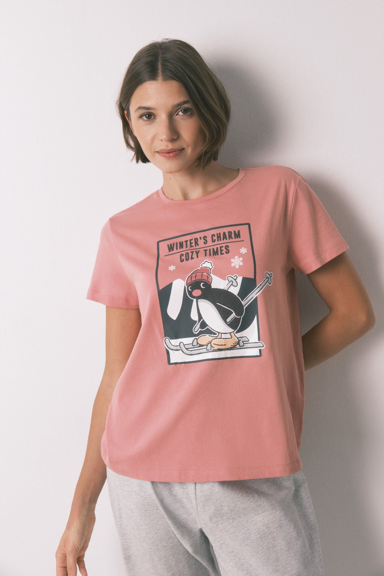 Pingu pink 100% cotton long pajamas