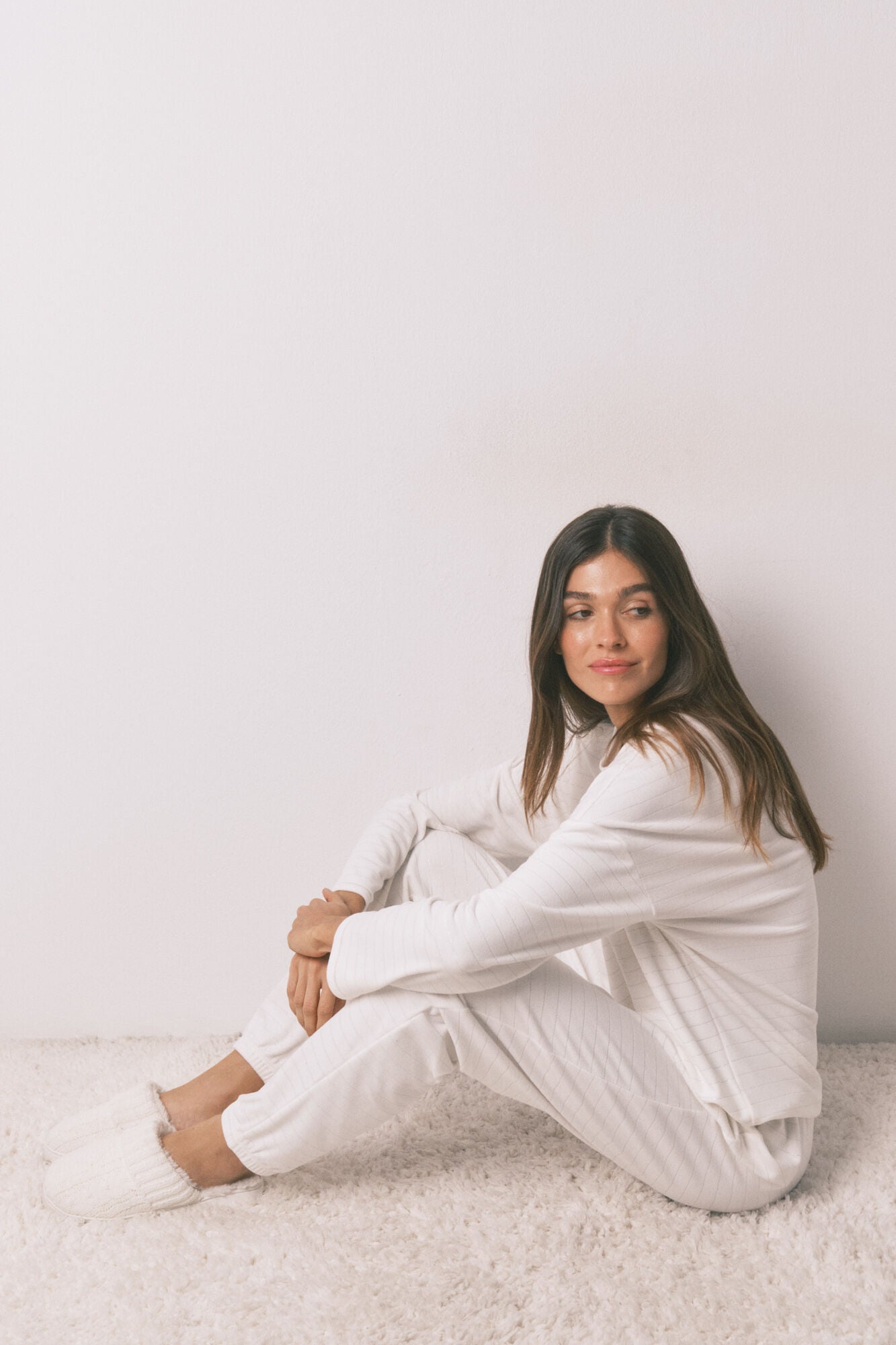 Long fleece pajamas with lurex stripe print