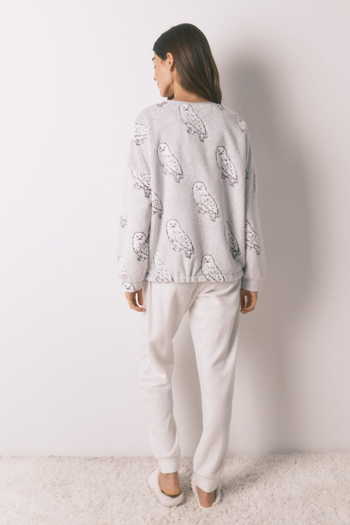 Soft fleece long pajamas with "Hedwig" print